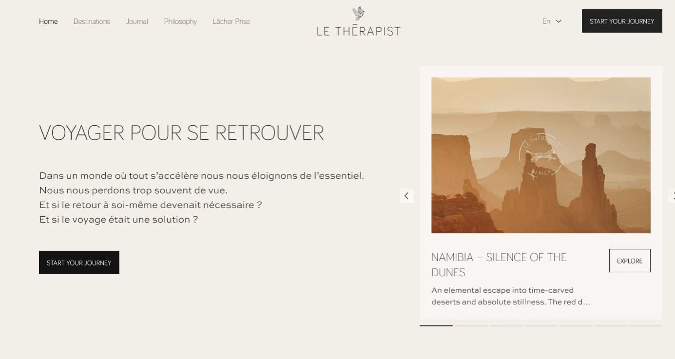 The Le Therapist website designed by ODi7, shown over the atmosphere of the venue