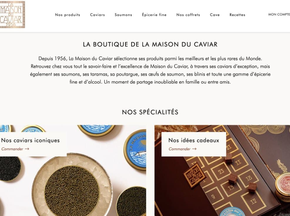 The La Maison du Caviar website designed by ODi7, shown over the atmosphere of the venue