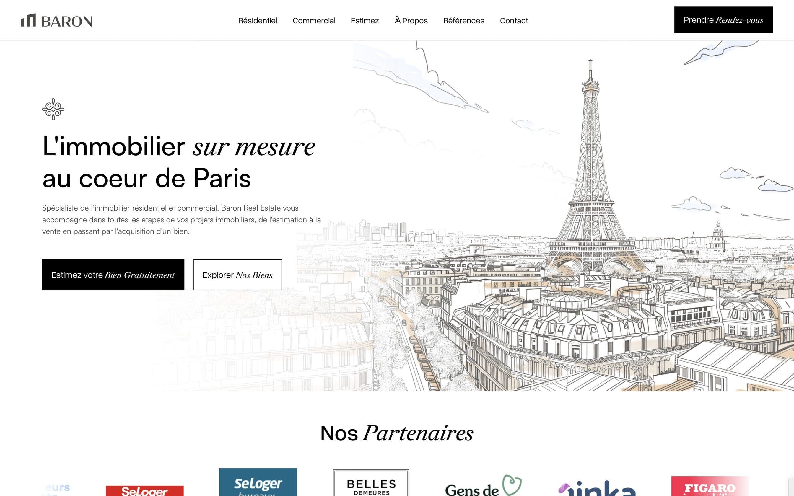 Le site de Baron Real Estate conçu par ODi7, présenté sur l'ambiance du lieu