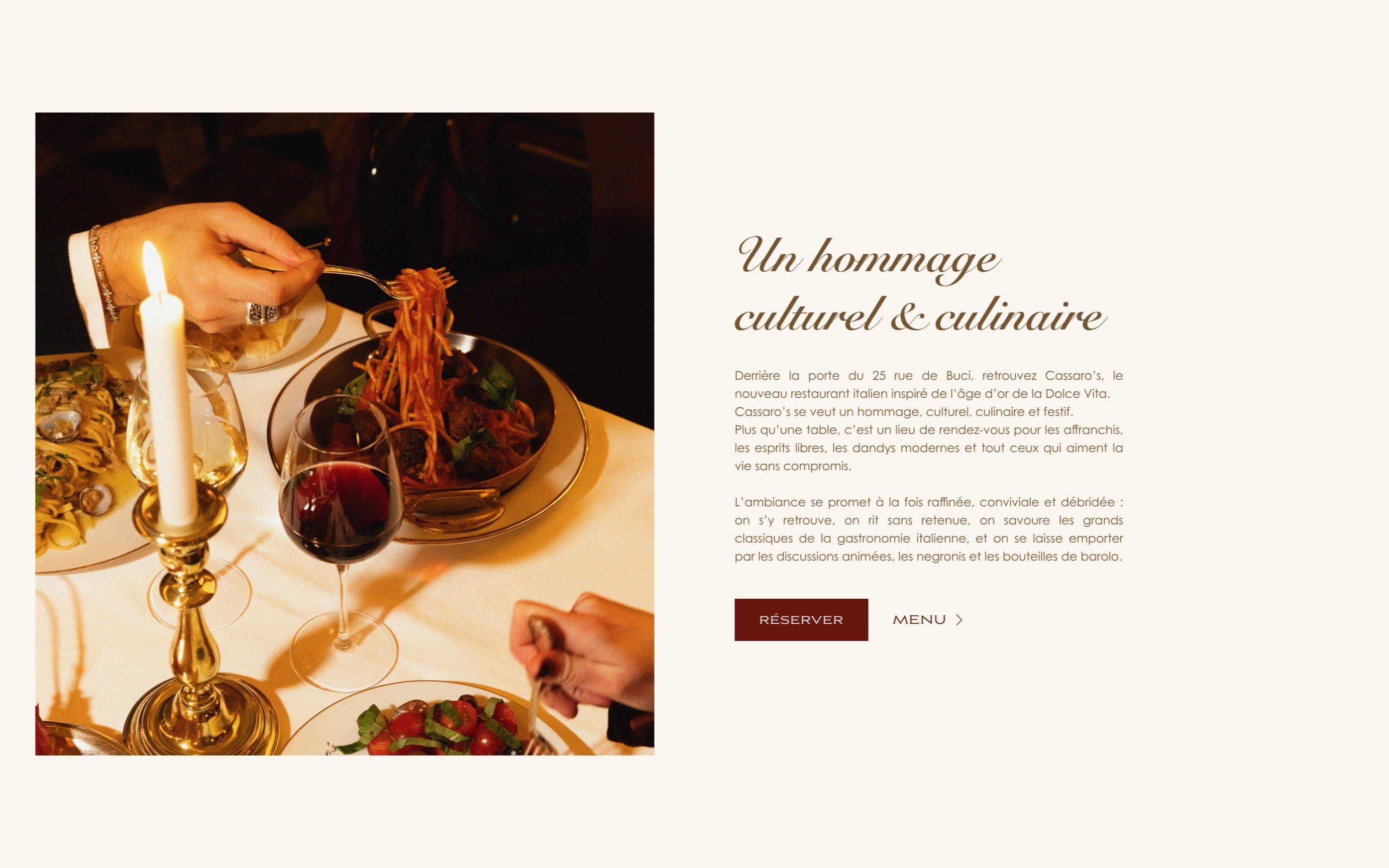 Le site de Cassaro's conçu par ODi7, présenté sur l'ambiance du lieu