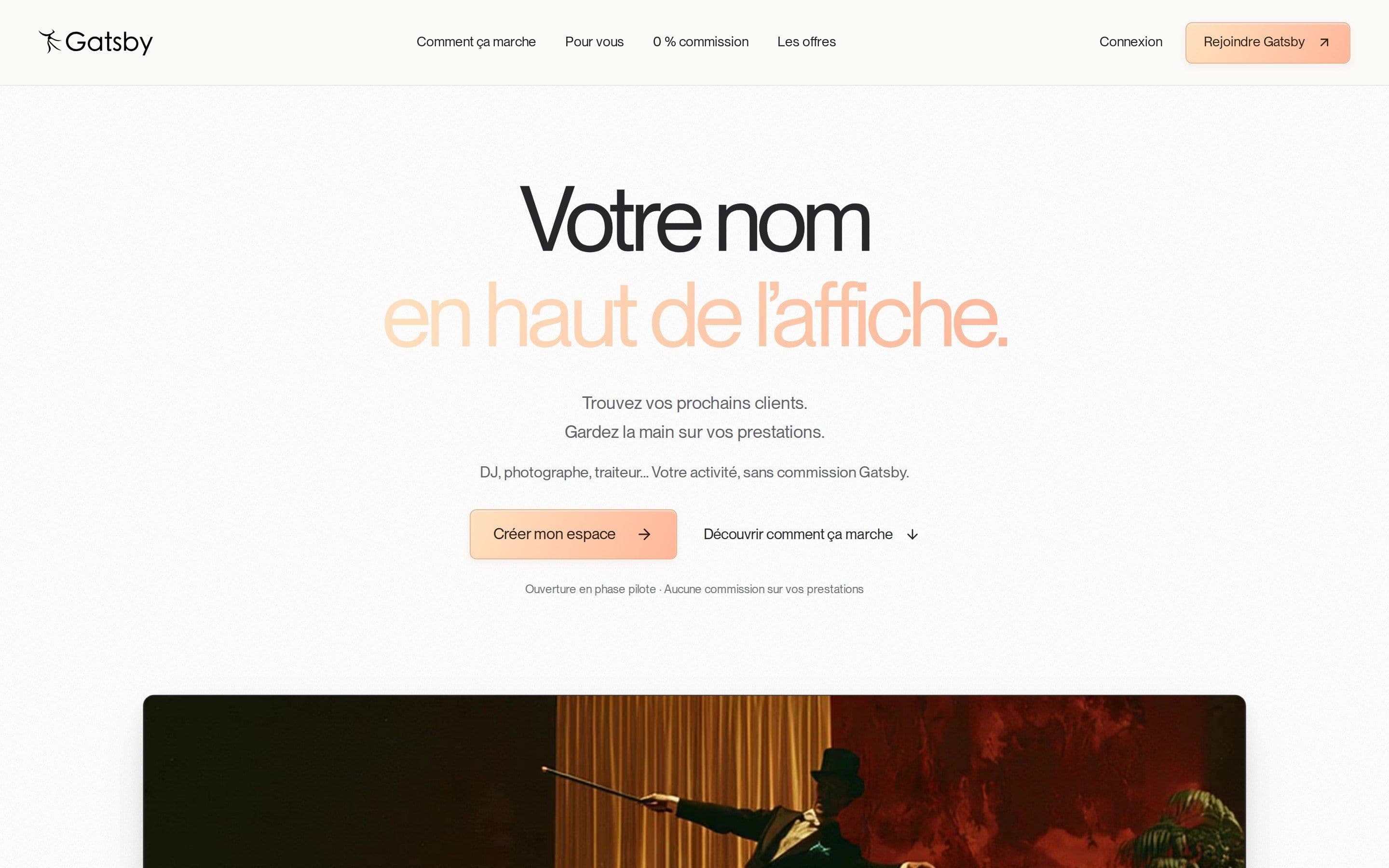 Le site de Gatsby conçu par ODi7, présenté sur l'ambiance du lieu